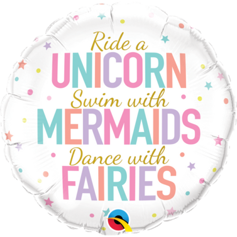 Unicorns, Mermaids and Fairies Foil Balloon INFLATED 45cm (18") #97402