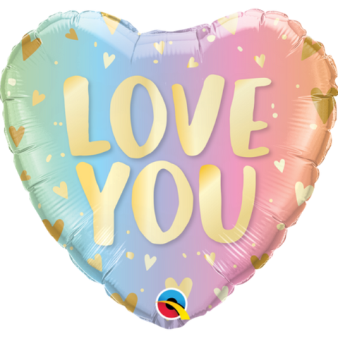 Love You Pastel Ombre and Hearts Foil Heart 45cm (18") INFLATED #97432