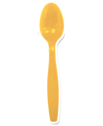 Yellow Reusable Plastic Cutlery Dessert Spoons 20pk