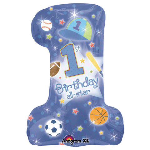 1st Birthday Foil All Star Boy Supershape Balloon INFLATED #119128