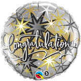Congratulations Silver With Gold Stars Foil 45cm Balloon INFLATED #36397
