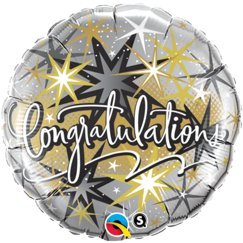 Congratulations Silver With Gold Stars Foil 45cm Balloon INFLATED #36397
