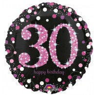 30th Birthday Foil Magenta & Black Balloon #33785