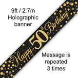 50th Birthday Banner Black & Gold 2.7m Oaktree