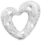 Heart White & Silver Foil Supershape Balloon INFLATED #16304