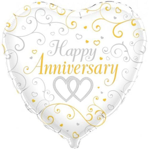 Happy Anniversary Linked Hearts Foil 45cm (18") INFLATED #228557