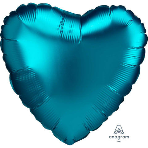 Teal Heart Foil Satin Luxe 43cm Balloon INFLATED #41883
