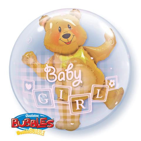 Baby Girl Brown Teddy Bear Double Bubble Balloon #68647