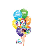 Happy 12th Birthday Confetti Rainbow Dazzler Balloon Bouquet