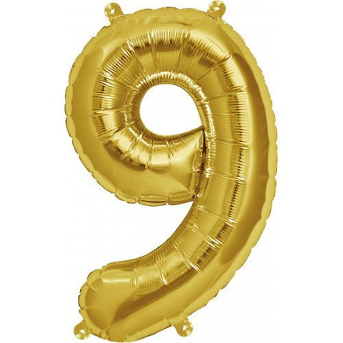 Gold Number 9 Balloon AIR FILLED  SMALL 41cm #00566