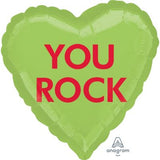 YOU ROCK Candy Heart Lime Green Foil Balloon INFLATED #36842