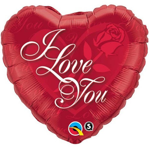 I Love You Heart Red Rose Foil 45cm Balloon INFLATED #11584