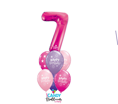 7th Birthday Giant INFLATED Pink Number Splendor Balloon Bouquet