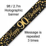 90th Birthday Banner Black & Gold 2.7m Oaktree