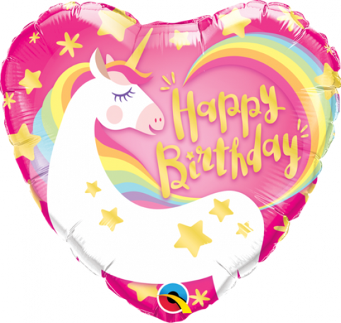 Happy Birthday Unicorn Heart Foil 45cm Balloon INFLATED #57319