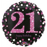 21st Birthday Foil Black & Magenta 45cm Balloon #33784