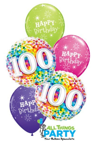 100th Birthday Confetti Dazzler Balloon Bouquet 100BD07