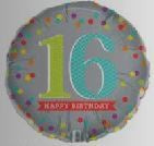 16th Birthday Foil Balloon Grey with Dots