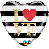 LOVE Black & White Stripe Heart Foil 45cm Balloon INFLATED #21743