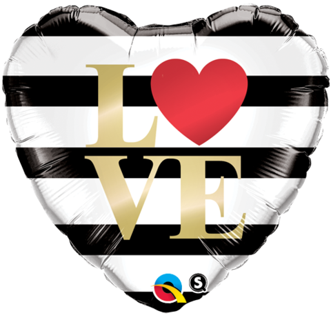 LOVE Black & White Stripe Heart Foil 45cm Balloon INFLATED #21743