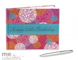 50th Birthday Keepsake Guest Book Female Pink, Teal & Orange