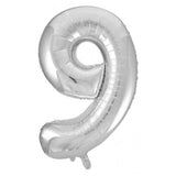 Giant INFLATED Silver Number 9 Foil 86cm Balloon #213709