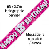 18th Birthday Pink Foil Banner 2.7m Oaktree