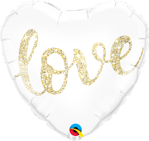 Love Foil Heart 45cm with Sparkling Gold Script INFLATED #57322