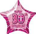 30th Birthday Pink Star Foil 45cm Balloon INFLATED #55109