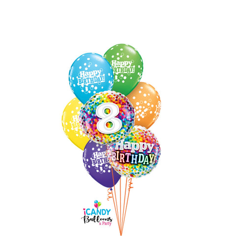 Happy 8th Birthday Polka Dot Balloon Bouquet