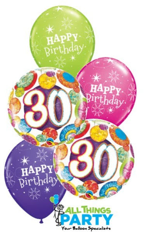 30th Birthday Balloon Popular Multi Coloured Bouquet #37896