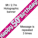 50th Birthday Pink Foil Banner 2.7m Oaktree