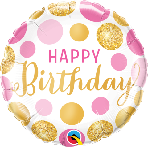 Happy Birthday Foil 45cm Pink & Gold Dots Balloon #49164