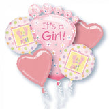 Its a Girl Baby Foot Balloon Bouquet Kit 5 pk INFLATED #14848