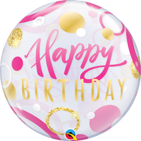 Birthday Bubble Pink & Gold Dots Balloon #87745