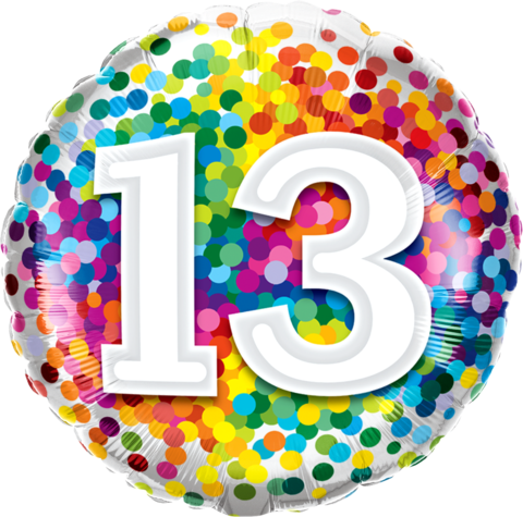 13th Birthday Foil 45cm Confetti Rainbow Balloon #13529