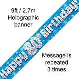 80th Birthday Banner Blue Foil 2.7m Oaktree