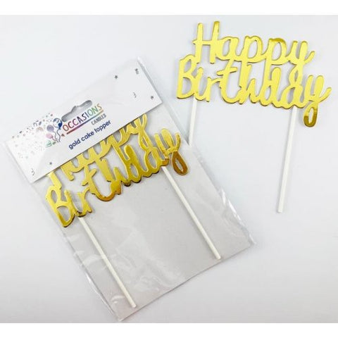 Happy Birthday Cake Topper Metallic Gold
