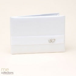 Wedding Guest Book White with Silver Hearts