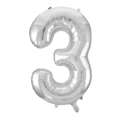 Giant INFLATED Silver Number 3 Foil Balloon 86cm #213703