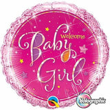 Welcome Baby Girl Pink Holographic Foil 45cm Balloon #35316