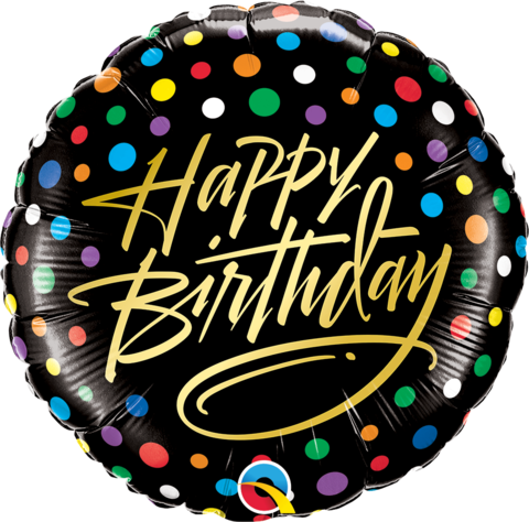 Happy Birthday Gold Script Black Multi Dots Foil 45cm Balloon #57295