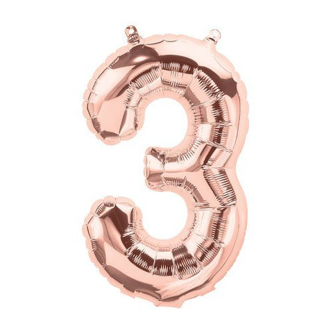 Rose Gold Number 3 Balloon 41cm Small AIR FILLED ONLY #01366
