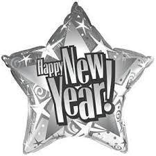 Happy New Year Silver Star Shape Foil Balloon 18″ INFLATED #80146
